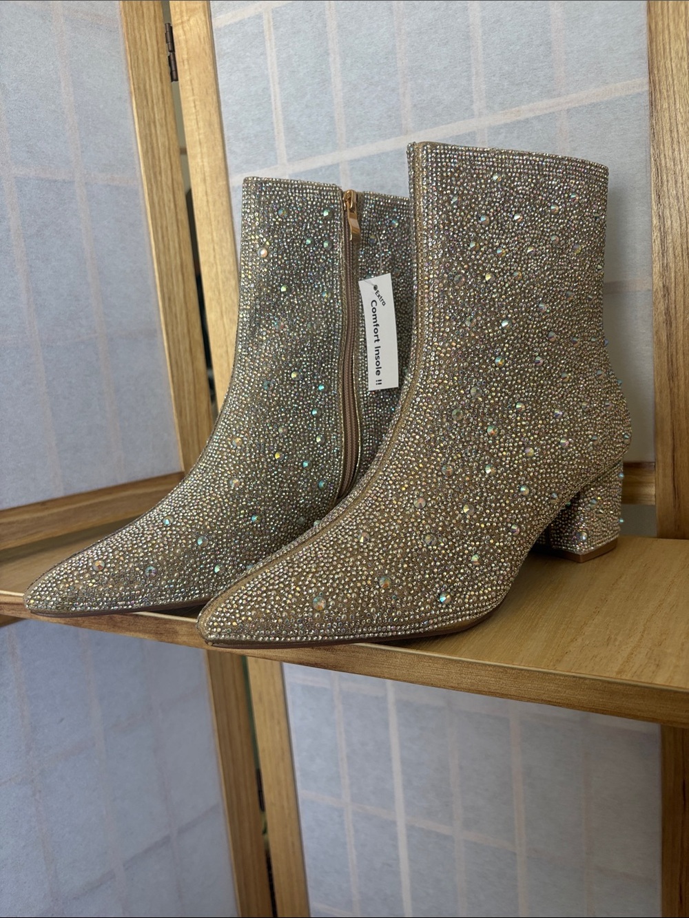 De Blossom Collection Rhinestone Block Heel Ankle Boots Bling Silver NIB Size 10